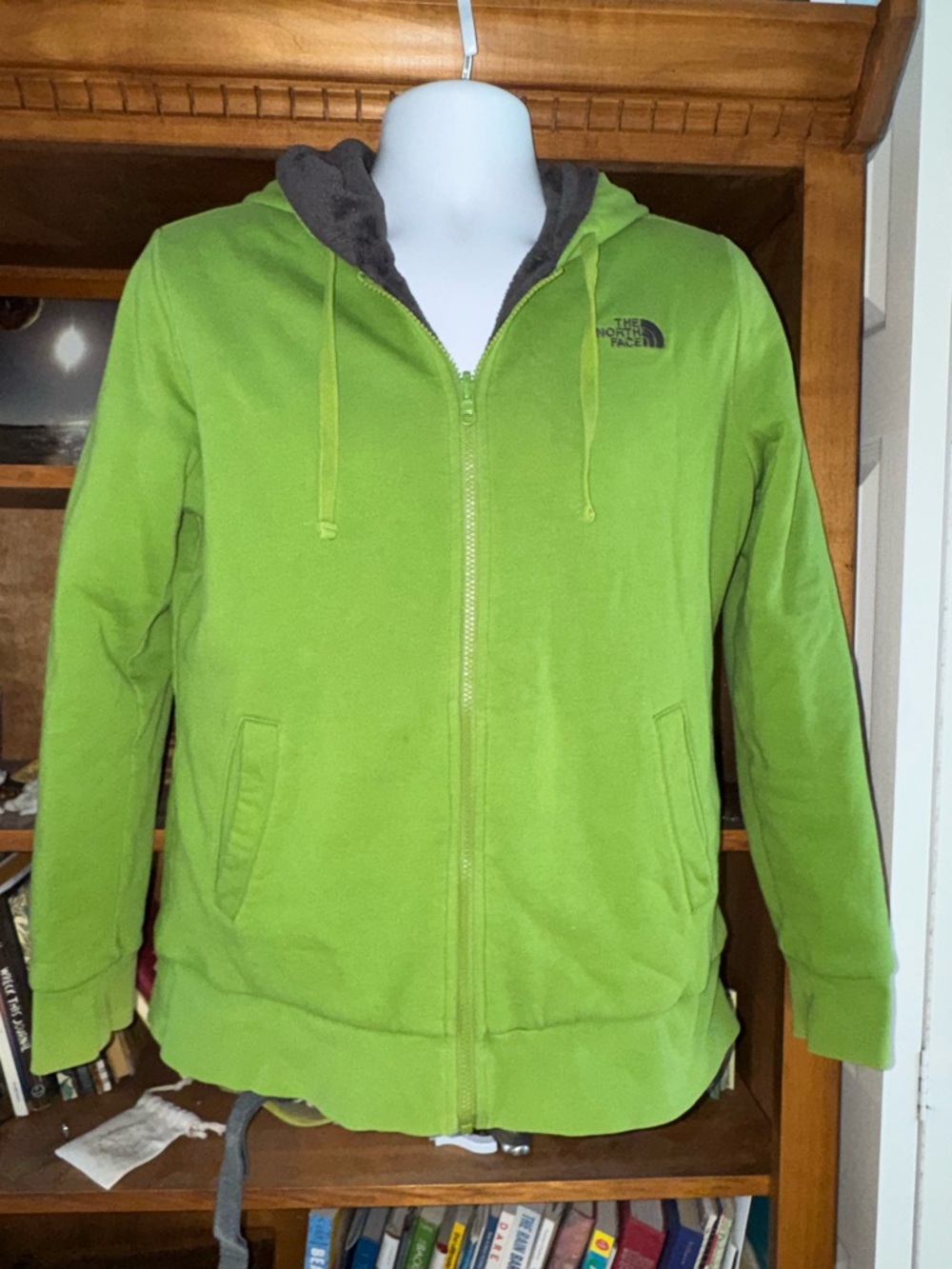The North Face reversible green and gray  Plush Hoodie Jacket - Picture 2 of 7